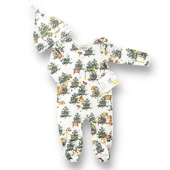 Burt's Bees Baby Mama Bear Christmas Jumpsuit & Knot Top Hat Girls Sz Newborn - Picture 1 of 6